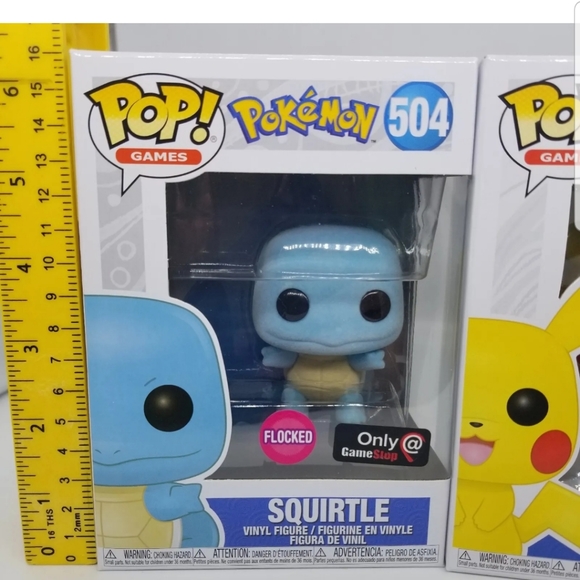 Pokemon Flocked Funko Pop! Pikachu Squirtle Charmander Exclusives with Protector - Picture 2 of 11
